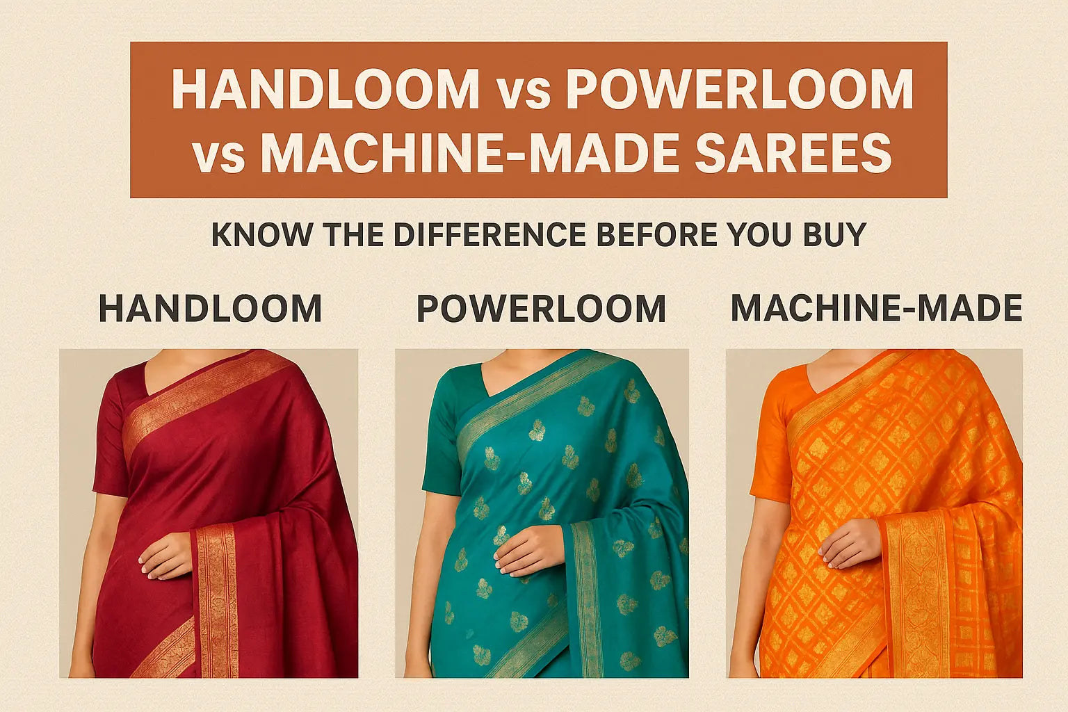 Handloom vs Powerloom vs Machine-Made Sarees — Know the Difference Before You Buy