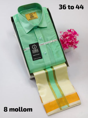 Luxurious Men's Art Silk White Pattu Dhoti Set (3.6m)