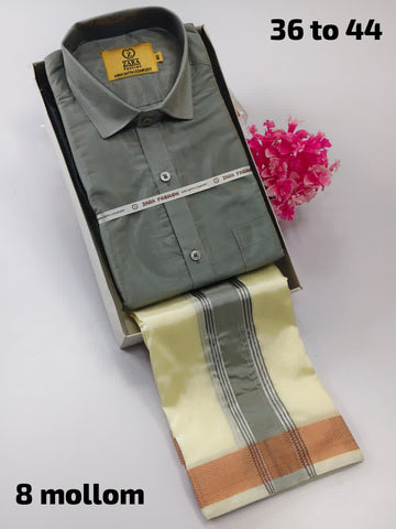 Men's Pattu Dhoti Set (3.6m) (Grey)
