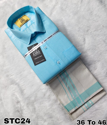 Cotton shirt & Tissue veshti (Soft Blue)