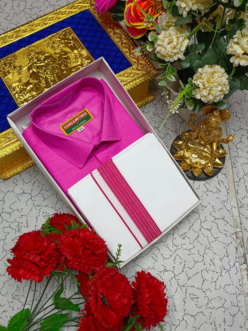 Cotton Dhoti Set (Dark Pink)