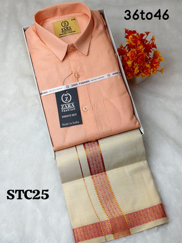 Cotton shirt & Tissue Dhoti (Light Peach)