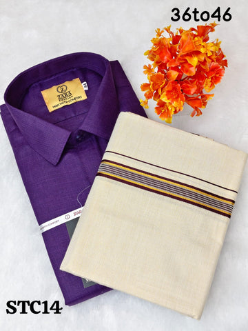 Cotton shirt & Tissue Dhoti (Wine Grape Purple)