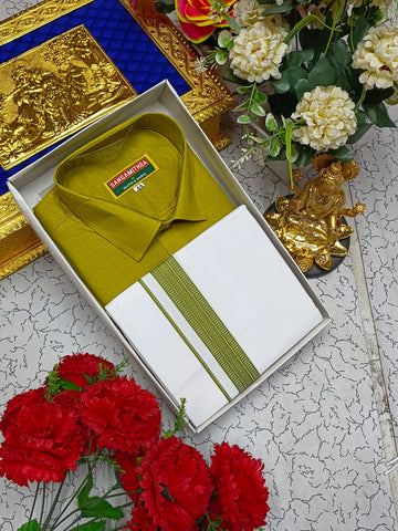 Cotton Dhoti Set (Mustard Green)