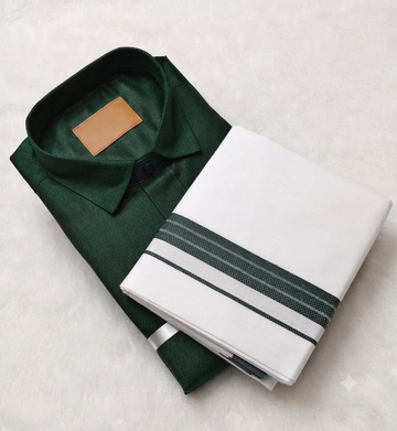 Cotton Dhoti Set (Dark Green)