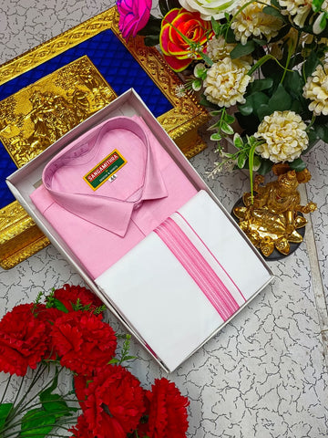 Cotton Veshti Set (Light Pink)