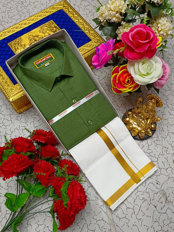 Cotton Dhoti Set (Moss Green)
