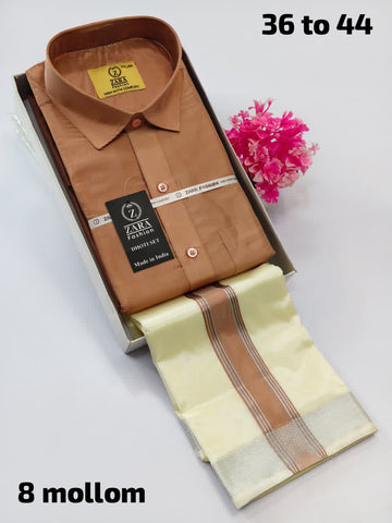 Men's Pattu Dhoti Set (3.6m)(Brown)