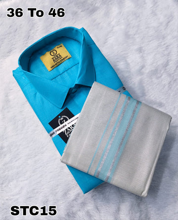Cotton shirt & Tissue veshti (Sea Blue)