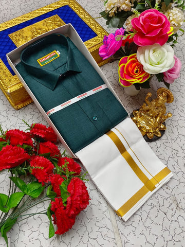 Cotton Dhoti Set (Dark Emerald Green)