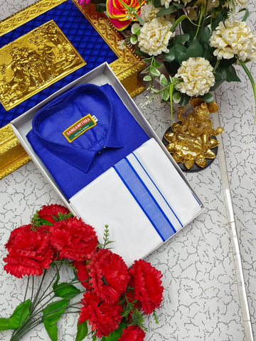 Cotton Veshti Set (Indigo Blue)