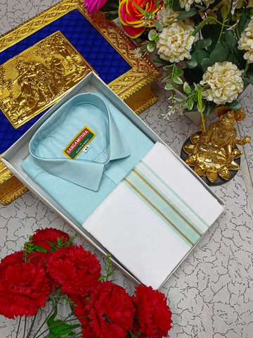 Cotton Dhoti Set (Ice Blue)