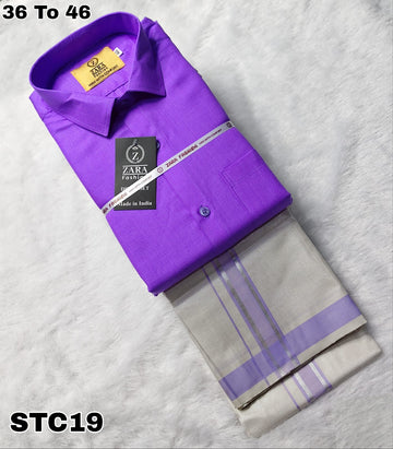 Cotton shirt & Tissue veshti (Bright Purple)