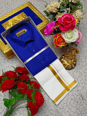 Cotton Dhoti Set (Royal Blue)