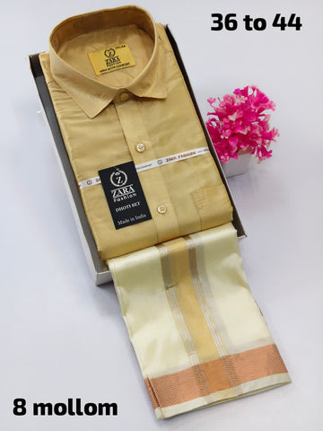 Men's Pattu Dhoti Set (3.6m)(Light Gold)
