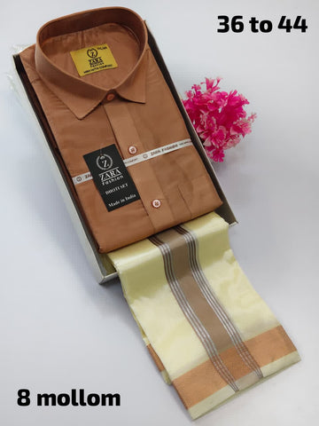 Men's Pattu Dhoti Set (3.6m)(Brown)