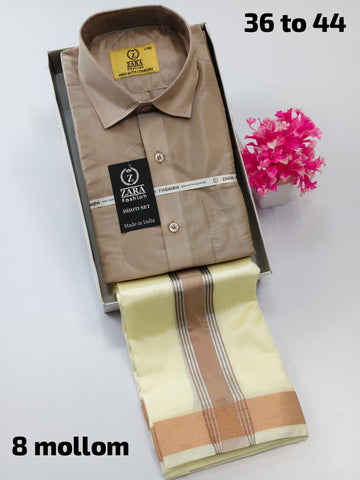 Men's Pattu Dhoti Set (3.6m)(Tan)