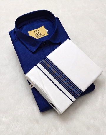 Cotton Dhoti Set (Dark Blue)