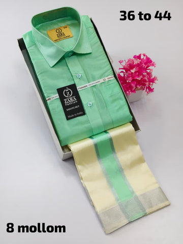 Men's Pattu Dhoti Set (3.6m)(Pastal Green)