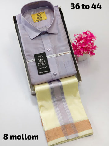 Men's Pattu Dhoti Set (3.6m)(Lavender)