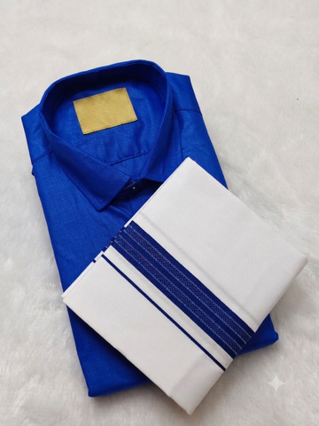 Cotton Dhoti Set (Royal Blue)
