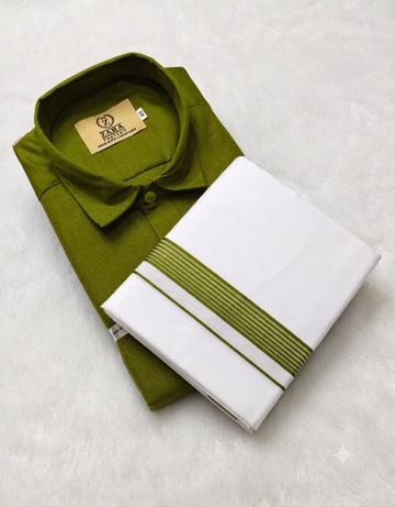 Cotton Dhoti Set (Olive Green)