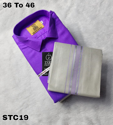 Cotton shirt & Tissue veshti (Bright Purple)