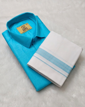 Cotton Dhoti Set (Ocean Blue)