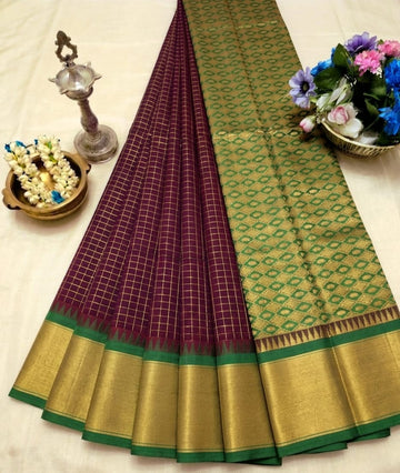 Korvai Checked Sarees (Silk Cotton)