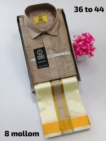 Men's Pattu Dhoti Set (3.6m)(Tan)