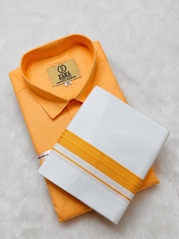Cotton Dhoti Set (light Saffron Orange)