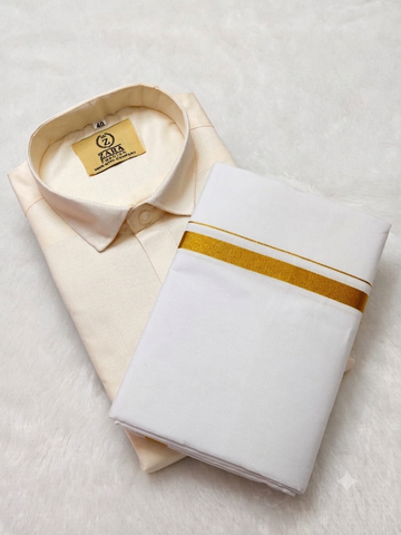 Cotton Dhoti Set (Pale Sandalwood)