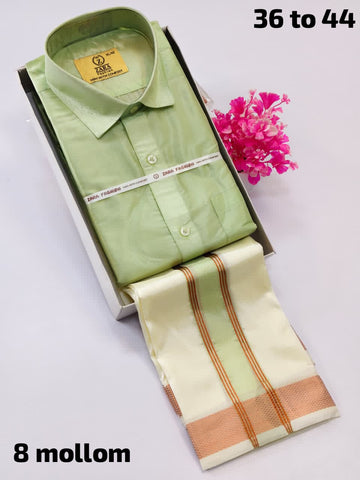 Men's Pattu Dhoti Set (3.6m)(Pista Green)