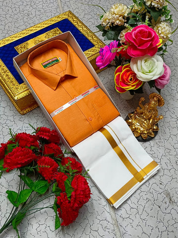 Cotton Dhoti Set (Saffron)