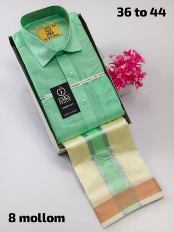 Men's Pattu Dhoti Set (3.6m)(Pastal Green)