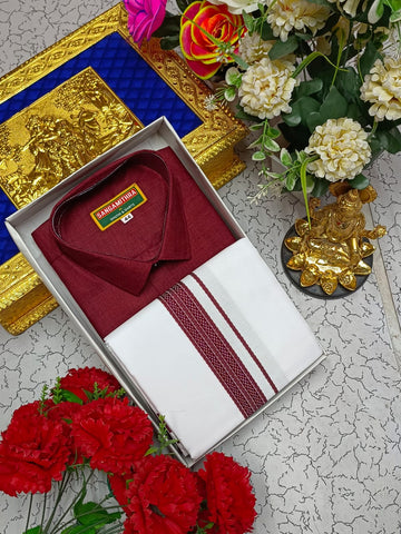 Cotton Dhoti Set (Maroon)