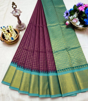 Korvai Checked Sarees (Silk Cotton)