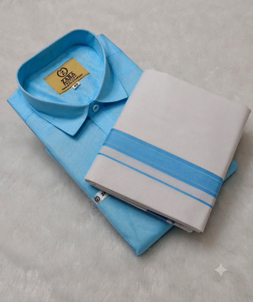 Cotton Dhoti Set (Sky Blue)