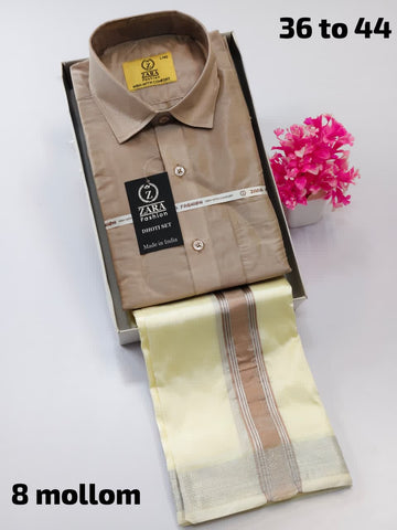 Men's Pattu Dhoti Set (3.6m)(Tan)