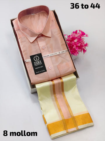 Men's Pattu Dhoti Set (3.6m)(Light Peach)