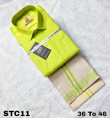 Cotton shirt & Tissue veshti (Lime Green)