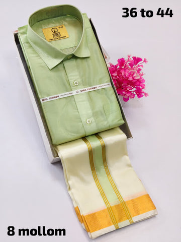 Men's Pattu Dhoti Set (3.6m)(Pista Green)