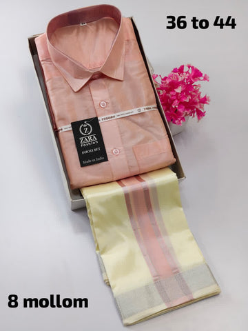 Men's Pattu Dhoti Set (3.6m)(Light Peach)