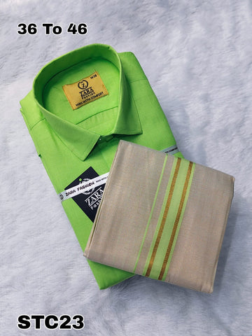 Cotton shirt & Tissue veshti (Parrot Green)