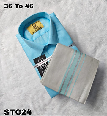 Cotton shirt & Tissue veshti (Soft Blue)