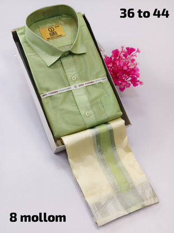 Men's Pattu Dhoti Set (3.6m)(Pista Green)