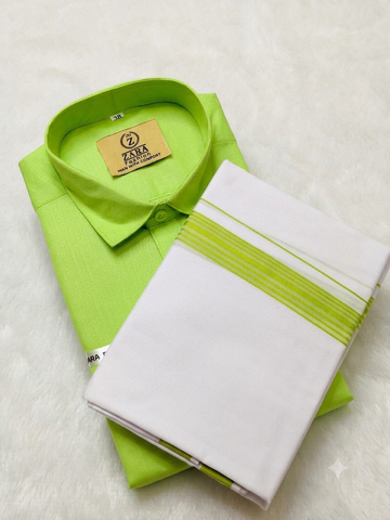 Cotton Dhoti Set (Parrot Green)