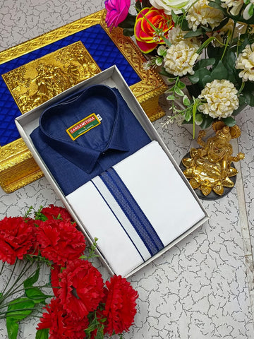 Cotton Veshti Set (Ink Blue)