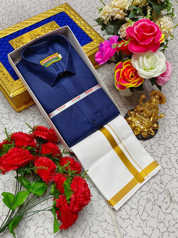 Cotton Dhoti Set (Deep Blue)