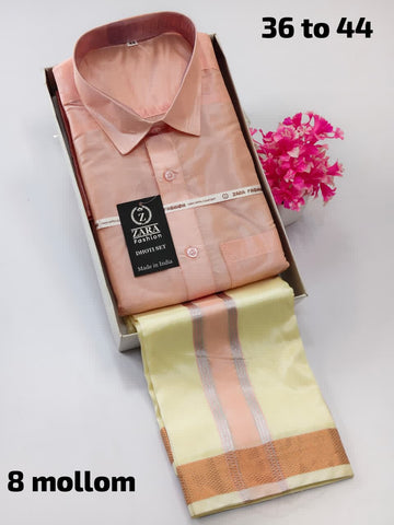 Men's Pattu Dhoti Set (3.6m)(Light Peach)